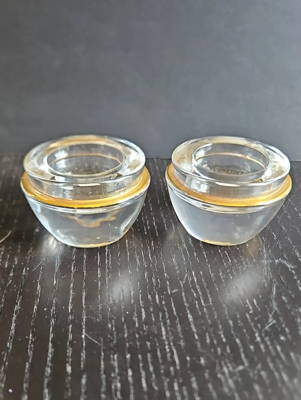 Crate&Barrel Clear Tealight Holders with Gold Rim - Set of 2